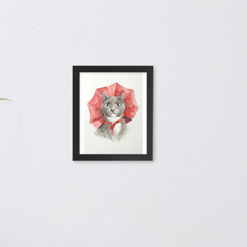 Custom watercolor pet portrait in a black frame, 8 x 10 in