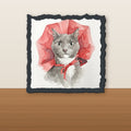 Custom watercolor pet portrait printed on a square slate memorial