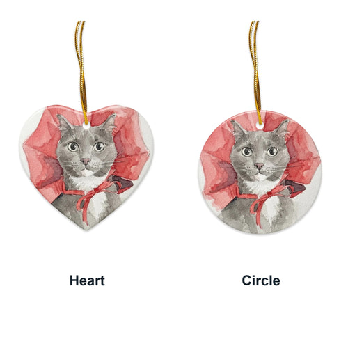 Custom pet portrait ornament in heart and circle shapes