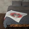 Custom watercolor pet portrait throw blanket on a bed